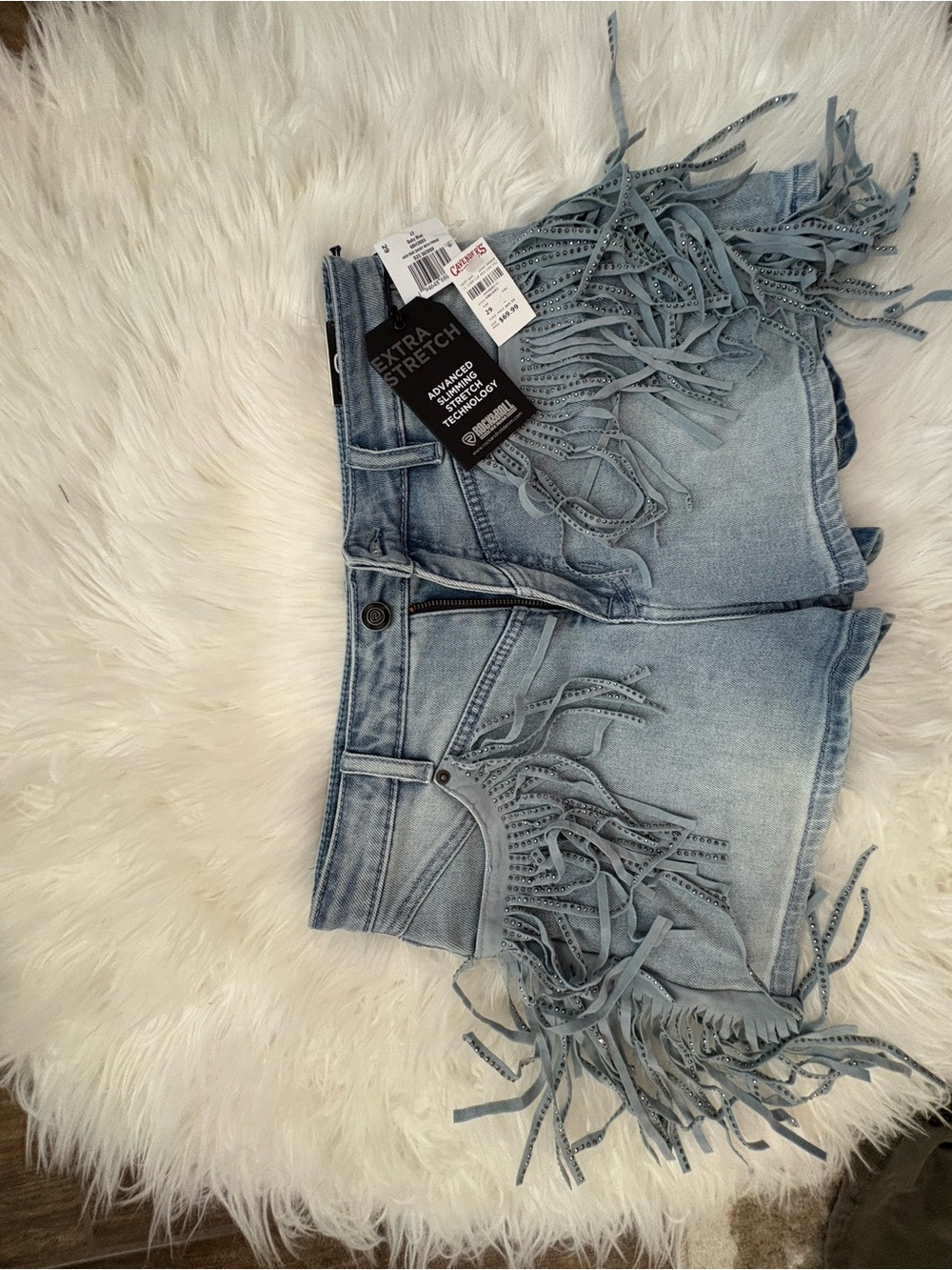 Light Blue Fringed Denim Shorts - Unbranded